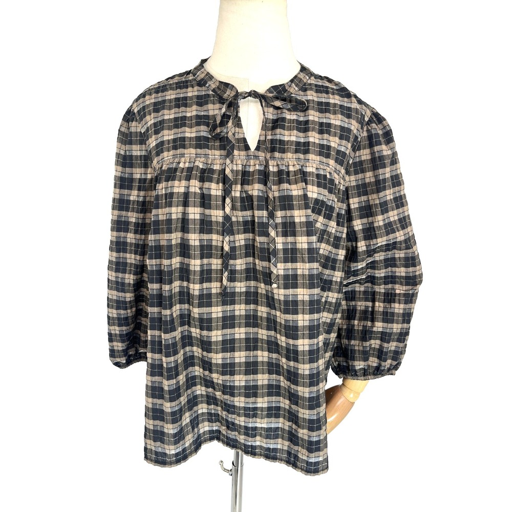 Barbour Womens Plaid Blouse Shirt Top Size 10 Modern Heritage Prairie Boho